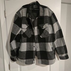 Vans Off The Wall Men's Plaid Wool Blend Jacket Shirt Black Gray Size L